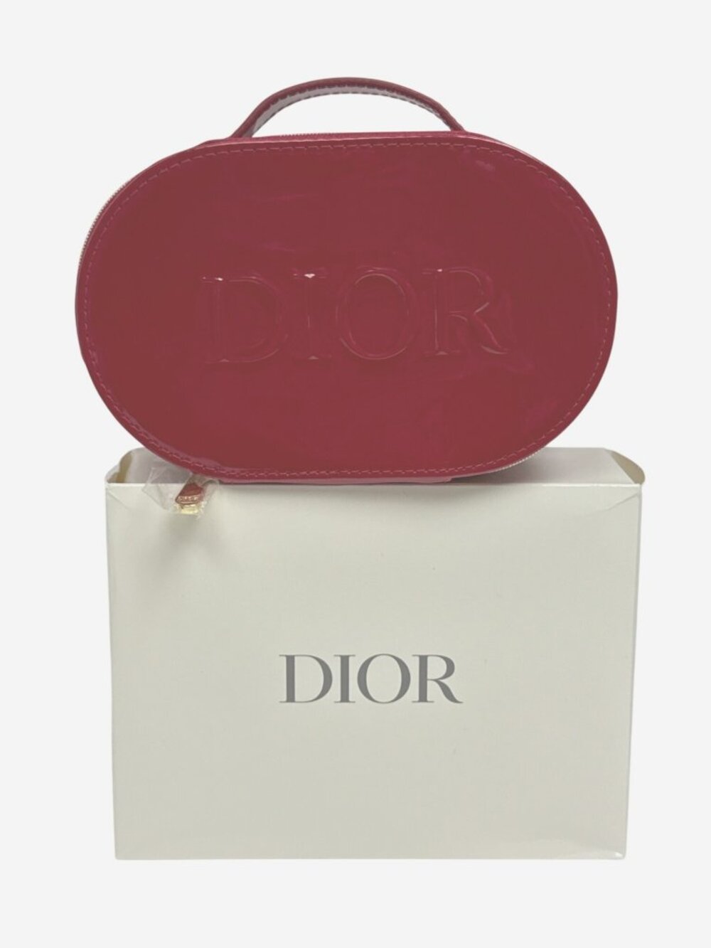 Dior Beauty Red Patent Trousse Pouch Makeup Bag Embossed Logo NIB Gift Box Oval